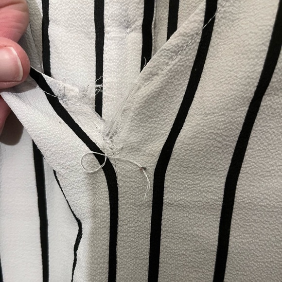 Black & White Striped High Low Top Button Down Collared Top with Back Cut Out - Picture 10 of 11